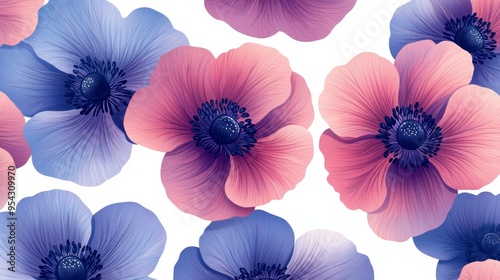 Wallpaper Mural Pink and Blue Flower Petals on White Background Torontodigital.ca