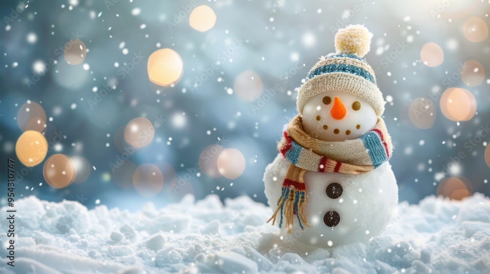 Funny laughing snowman in wool hat and scarf at Christmas winter holidays. ai generated image Funny laughing snowman in wool hat and scarf at Christmas winter holidays. ai generated image