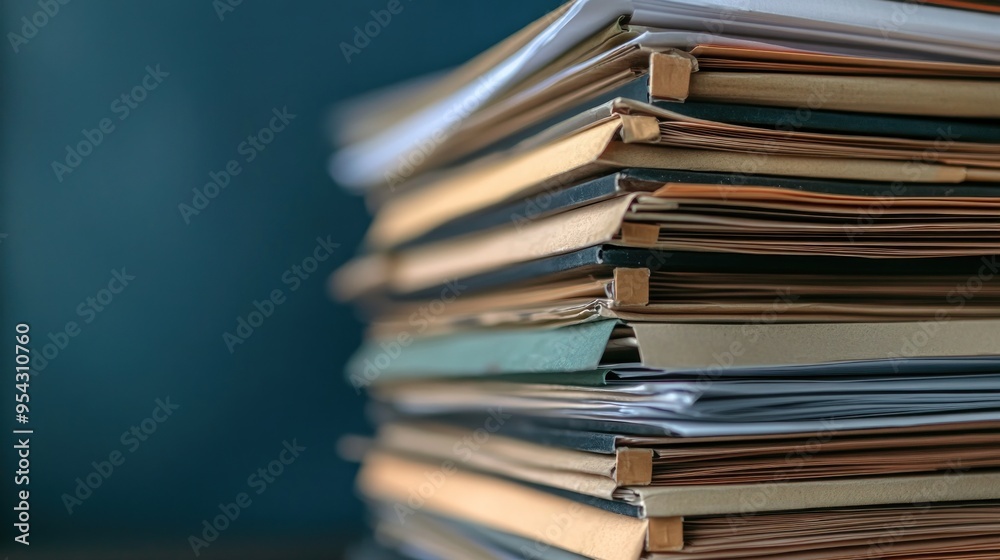 Stacked Files Against a Blue Wall
