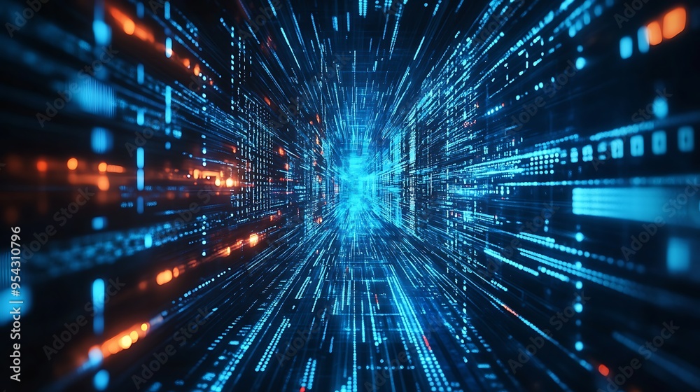 Abstract Digital Tunnel with Glowing Lines and Data Abstract Digital Tunnel with Glowing Lines and Data