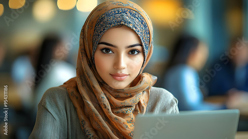 Young woman wearing a heads...