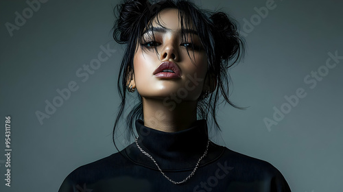 Young woman with black hair...