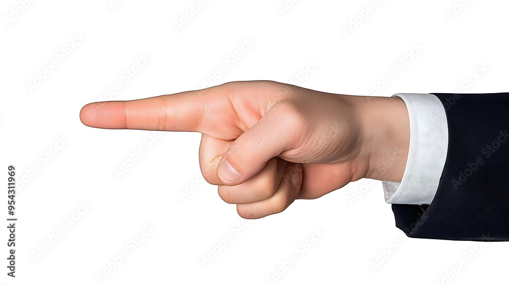 Hand in Business Suit Pointing with Index Finger on White Background Hand in Business Suit Pointing with Index Finger on White Background