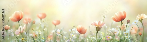 Soft Pastel Flower Field with Sunshine