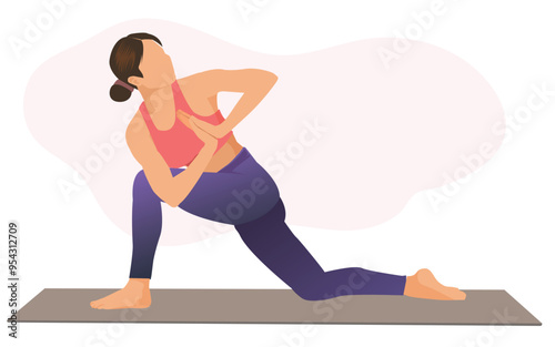 Individual hatha yoga instructor training Parivrtta Anjaneyasana crescent lunge on knee prayer hands modern .