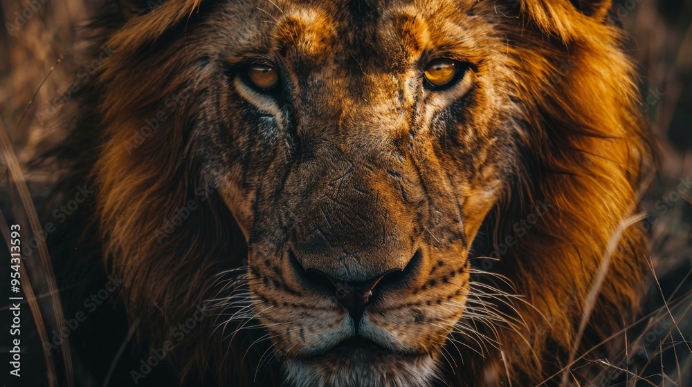 Majestic african lion gazing at the camera the king of the savanna and wildlife icon Majestic african lion gazing at the camera the king of the savanna and wildlife icon