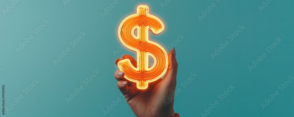 A hand holding a glowing dollar sign A hand holding a glowing dollar sign
