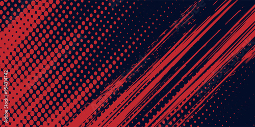 Red halftone dots blue color pattern gradient grunge texture background. Dot pop art comic sport style grunge halftone
