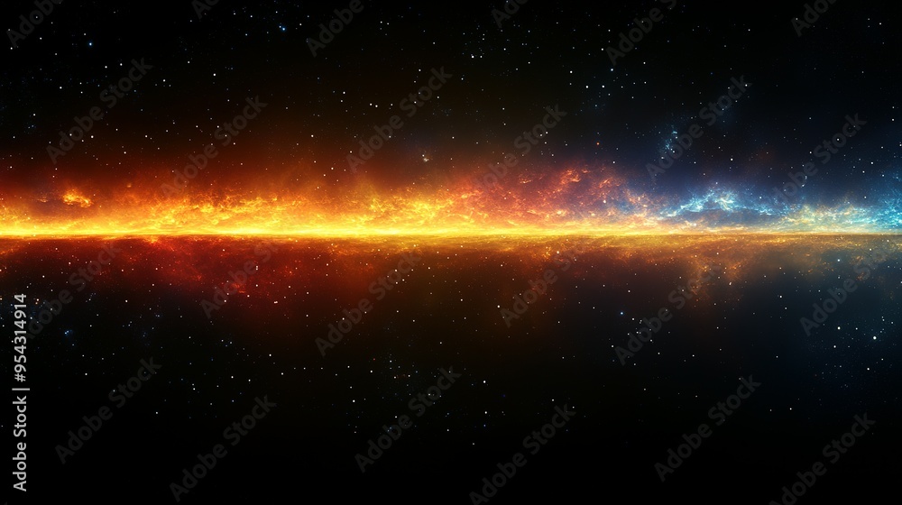 Fototapeta premium Starry Night Sky with a Horizontal Band of Fire and Blue Light