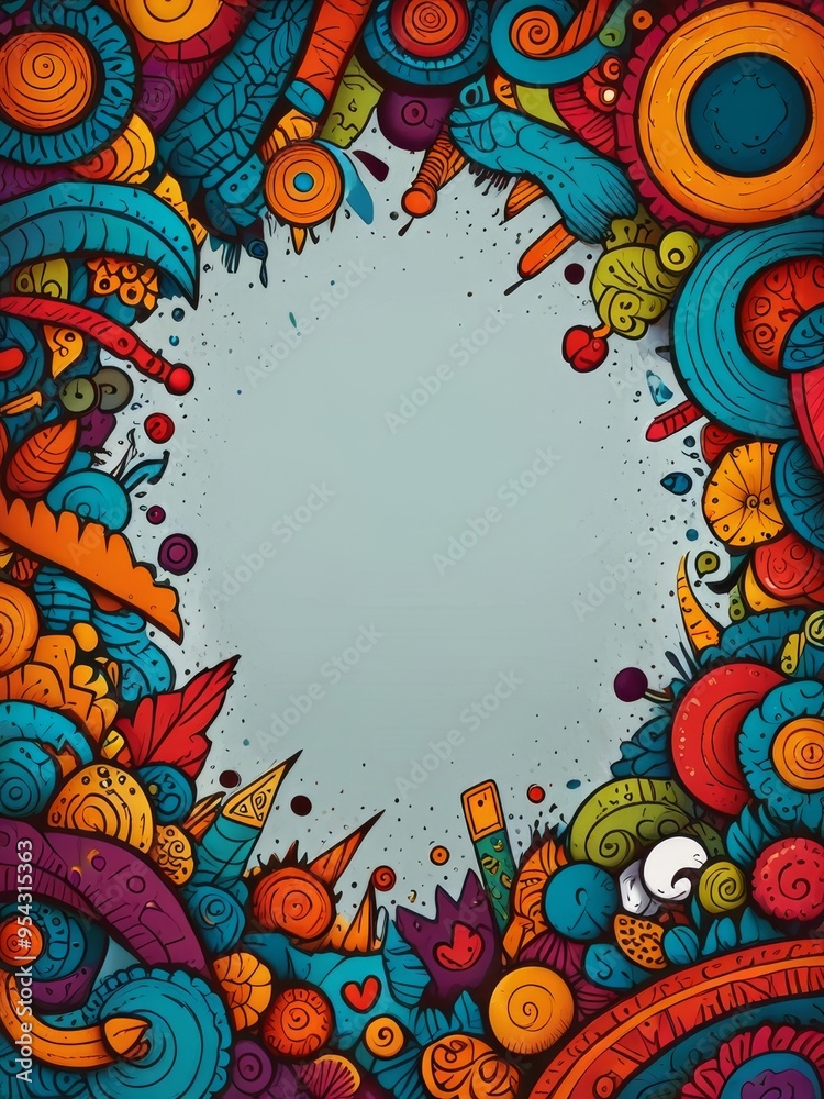 Colorful Doodle Frame with Swirls and Shapes Colorful Doodle Frame with Swirls and Shapes