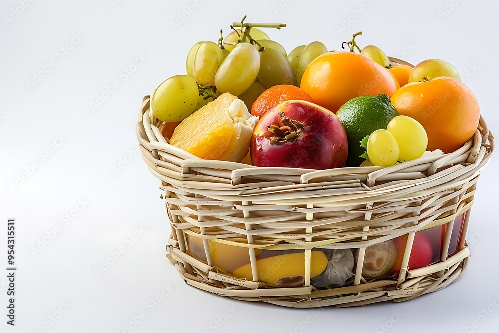 Fresh Fermented Fruit in a basket on white background.
