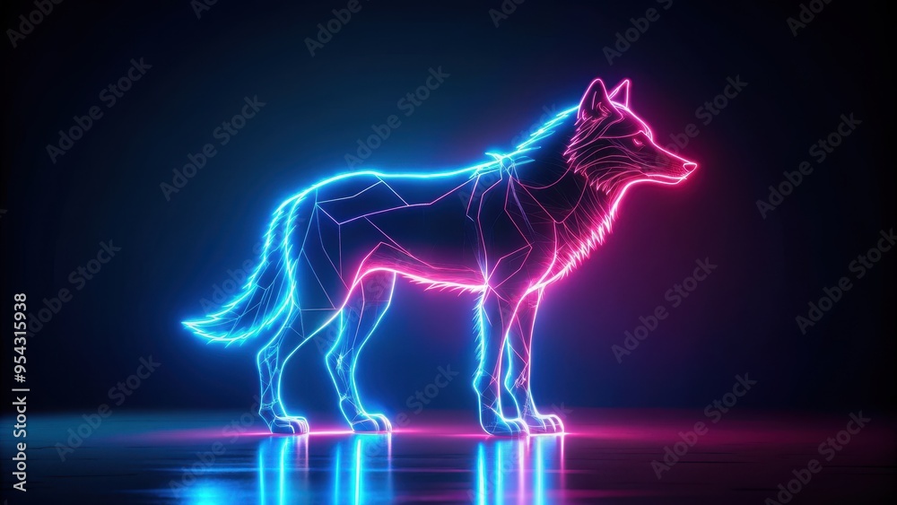 Neon light wolf in the night , wolf, neon, light, night, animal, predator, glow, illuminated, dark, wildlife, wild, vibrant Neon light wolf in the night , wolf, neon, light, night, animal, predator, glow, illuminated, dark, wildlife, wild, vibrant