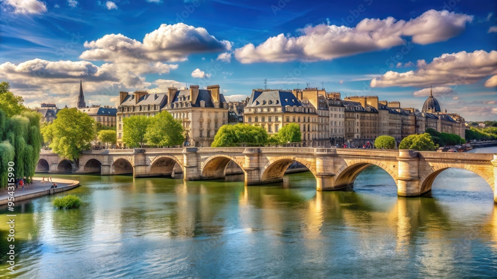 Fototapeta premium Bridge Pont Neuf on Seine river on a sunny summer day in Paris, France , architecture, landmark, scenic, cityscape