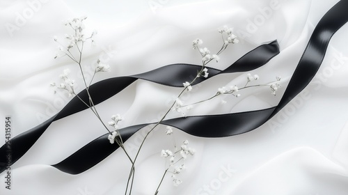 花とリボン モノクロ