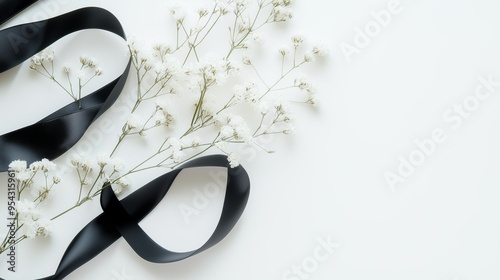 花とリボン モノクロ