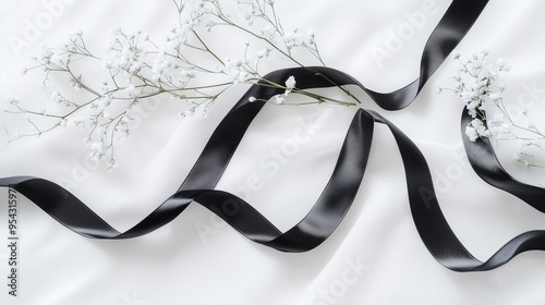 花とリボン モノクロ