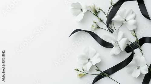 花とリボン モノクロ