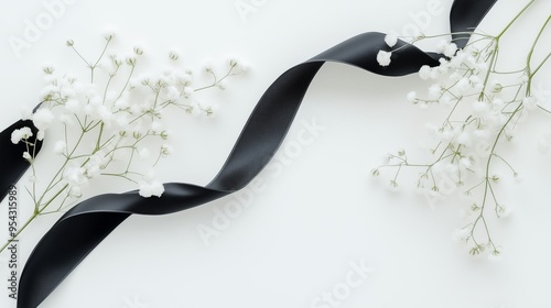 花とリボン モノクロ