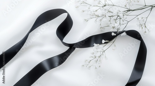 花とリボン モノクロ