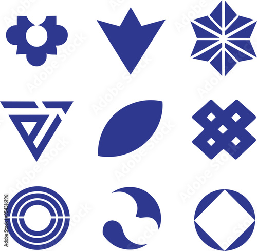 Abstract minimalist Geometric Flat Blue Logo Collection For branding Vector Illustrations Royalty-Free PNG Designs