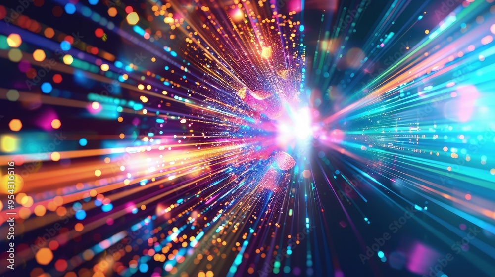 Fototapeta premium A vibrant explosion of light and color representing energy and motion.