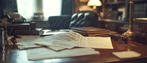 A judge s table filled with notes and a performance evaluation sheet, capturing the detailed assessment process leading to a final judgment photo