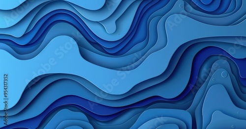 A layered abstract design in various shades of blue, creating a fluid, wave-like effect.