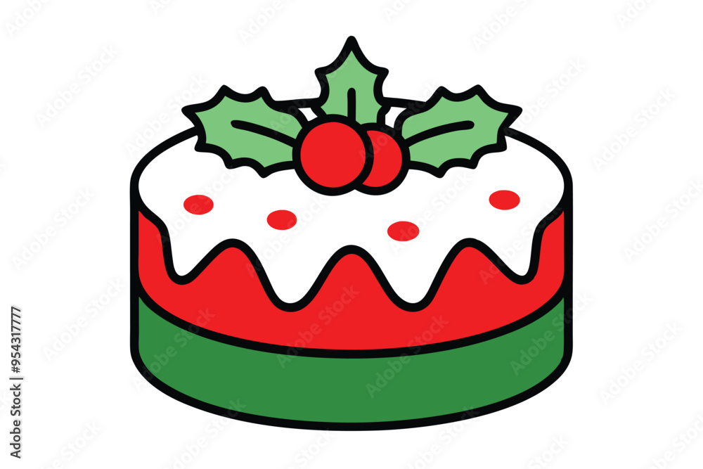 Christmas cake vector line art, clipart illustration with isolated on white background Christmas cake vector line art, clipart illustration with isolated on white background
