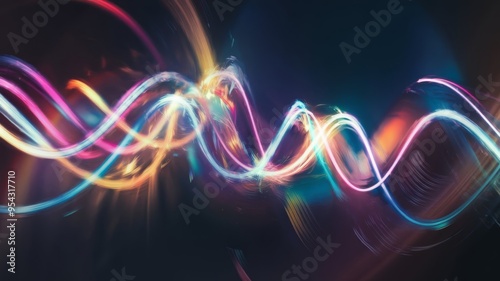 Vibrant Rainbow Lights Abstract Background, Colorful Blurred Light Streaks for Artistic Design