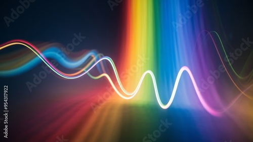 Vibrant Rainbow Lights Abstract Background, Colorful Blurred Light Streaks for Artistic Design