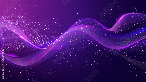 Abstract purple wave design with sparkling dots for digital backgrounds or graphics.