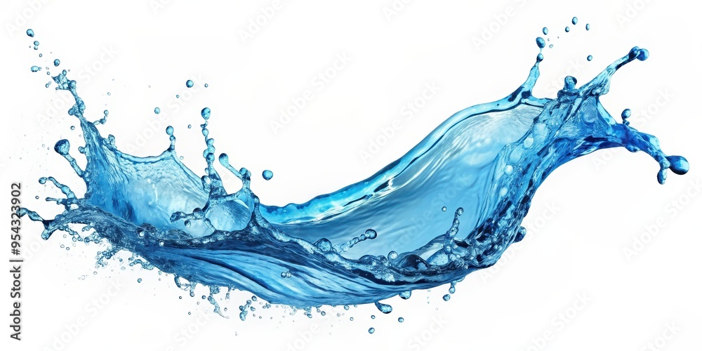 Obraz premium Blue water splash isolated on white background, blue, water, splash, isolated, white, background, liquid, freshness, clean, purity