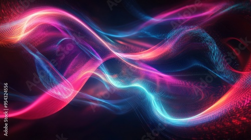 Abstract Digital Waveforms with Glowing Pink and Blue Lines