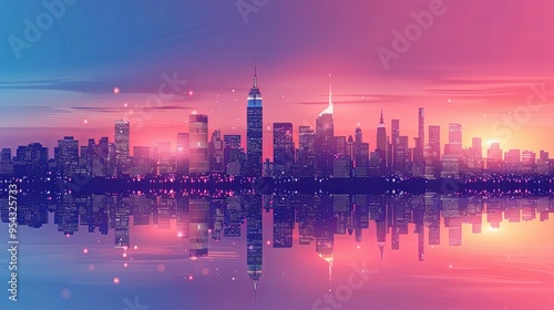 Vibrant City Skyline at Sunset