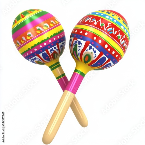 Vibrant Fiesta Rhythms: A pair of brightly colored maracas crossed, ready to unleash the infectious energy of Latin music and celebration. 