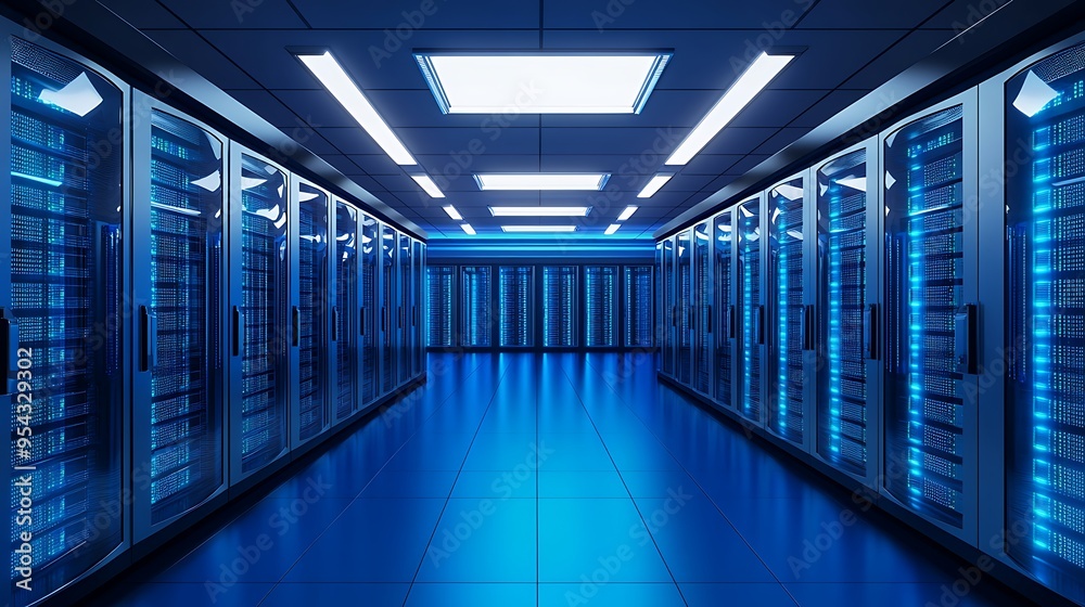 Fototapeta premium Blue Server Room - Data Center Interior