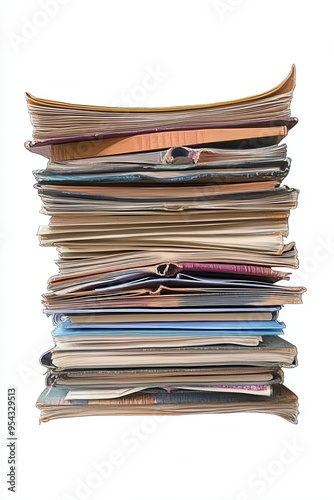 Textured Stack of Fanned Out Books on White Background