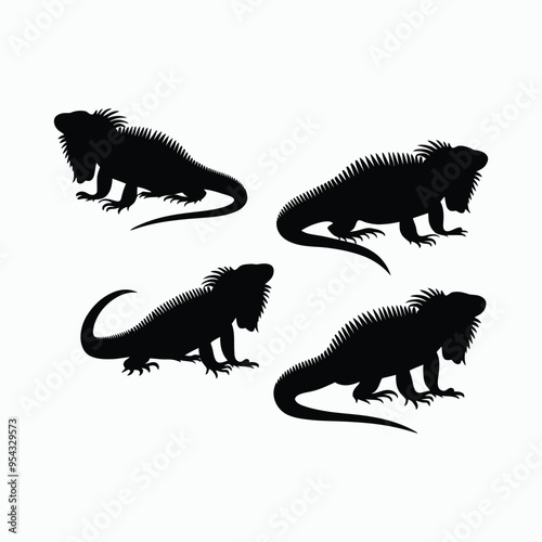 Iguana Silhouette Vector Set Animals Flat Illustration Template