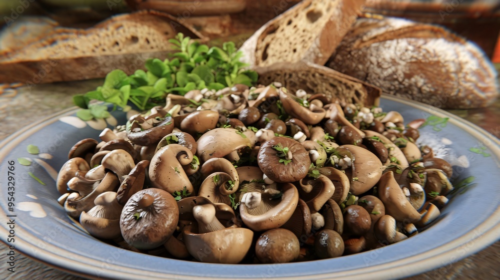 Fototapeta premium Farm-Fresh Mushrooms with Crusty Bread