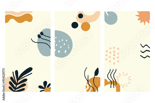 Wallpaper Mural Abstract botanical background features soft, earthy tones with minimalist leaf designs, perfect for serene elegant touch to social media ads. Ideal for eco friendly products or wellness brands Torontodigital.ca