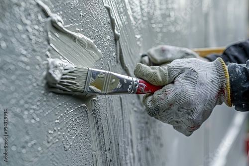 Applying Gray Paint with a Brush: Home Improvement and Wall Painting