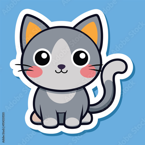 cute kawaii cat sticker vector illustration, cute funny cat sticker