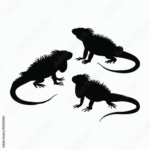 Iguana Silhouette Vector Set Animals Flat Illustration Template