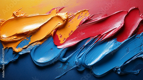Chromatic Dance: Bold Strokes of Red, Yellow, and Blue Oil Paint 