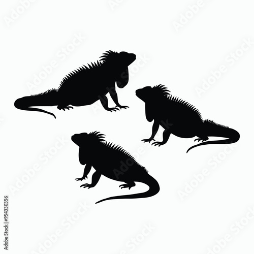 Iguana Silhouette Vector Set Animals Flat Illustration Template