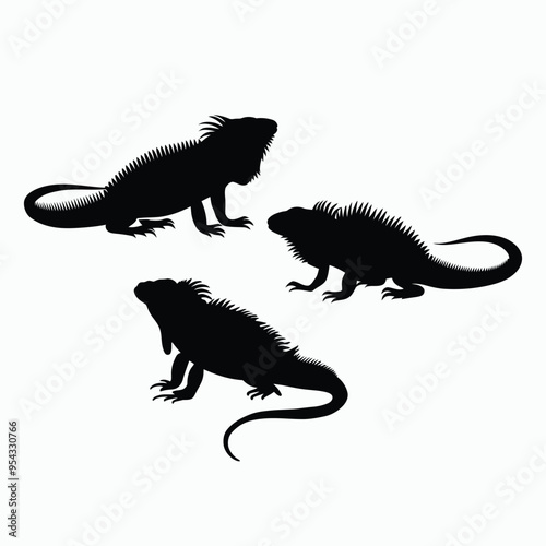Iguana Silhouette Vector Set Animals Flat Illustration Template