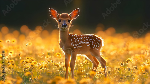 Fawn in a Field of Flowers - Realistic Photo