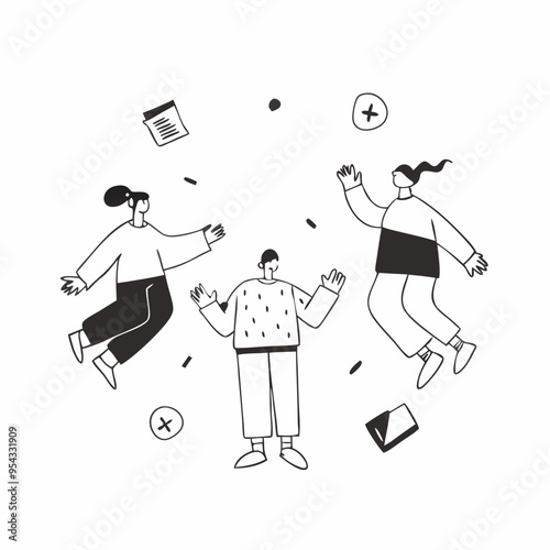 Doodle Friendship character, man and woman doodle together