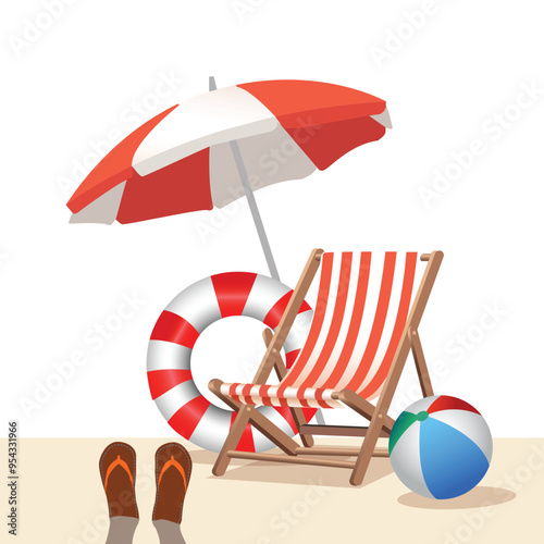 vector icon of sunbed with umbrella on the sand.