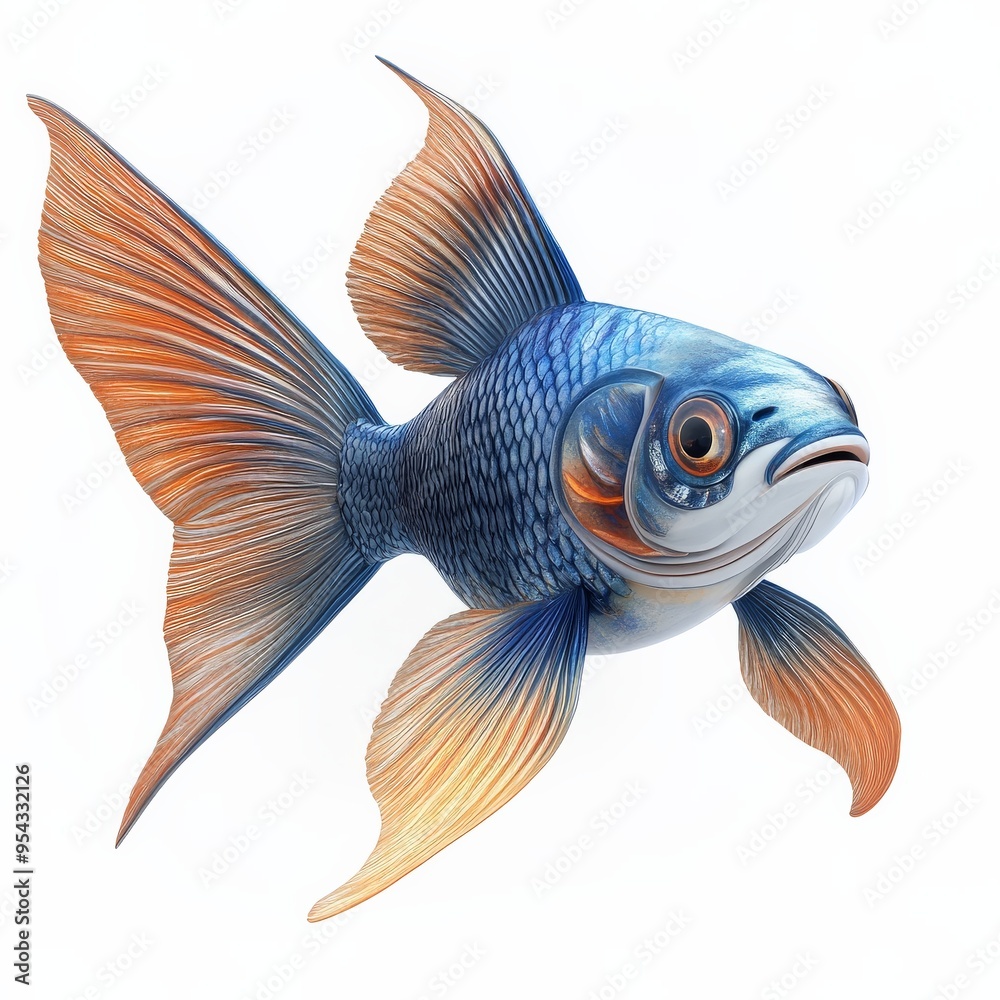 Fototapeta premium Blue and Orange Fish with Long Fins.